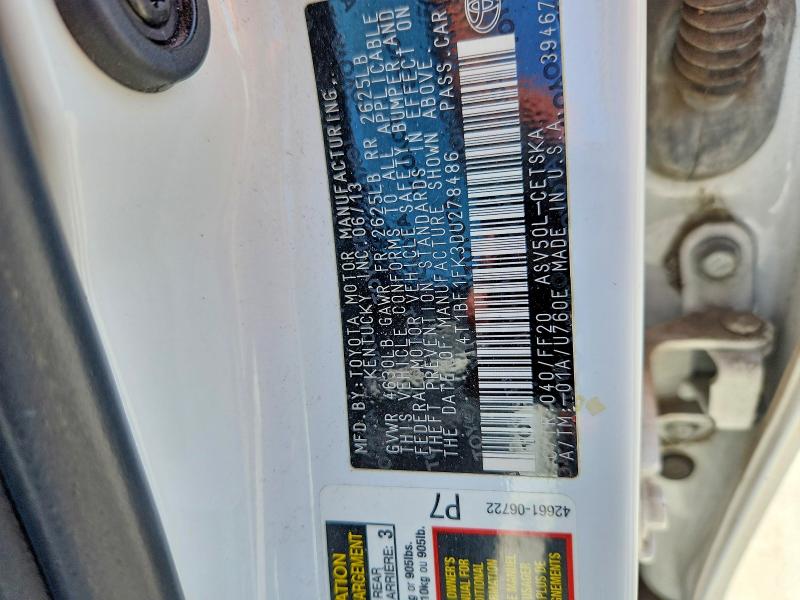 57723826 :رقم المزاد ، 4T1BF1FK3DU278486 vin ، 2013 Toyota Camry مزاد بيع
