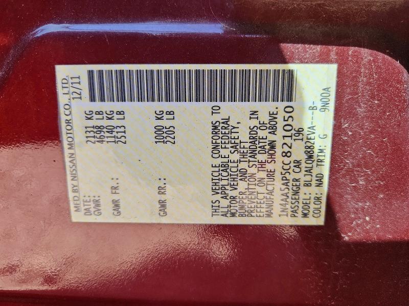 Aukcja sprzedaży 2012 Nissan Maxima, vin: 1N4AA5AP5CC821050, numer aukcji: 55796906