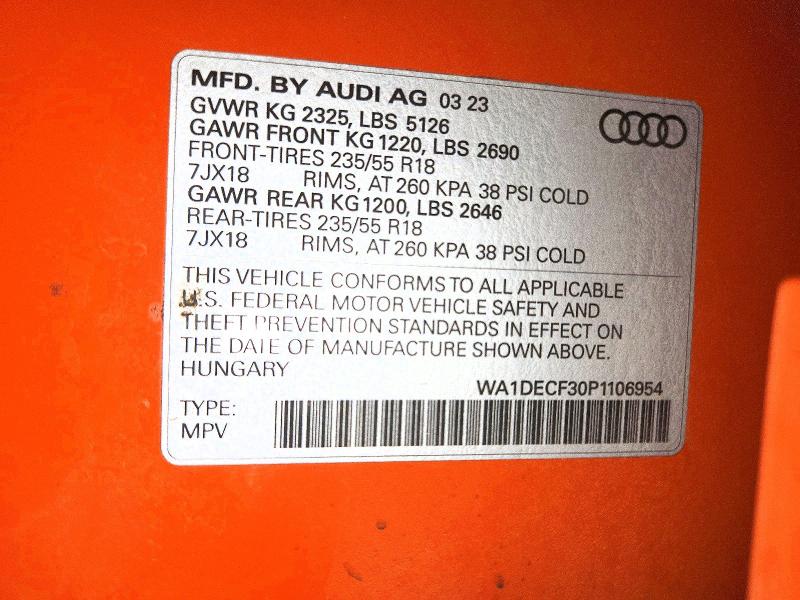 Aukcja sprzedaży 2023 Audi Q3, vin: WA1DECF30P1106954, numer aukcji: 57165236
