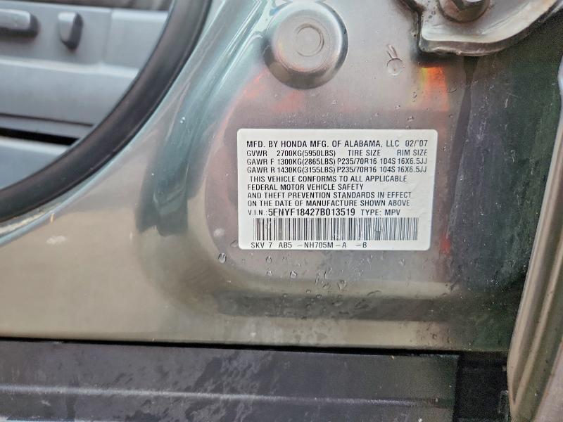 2007 Honda Pilot მანქანა იყიდება აუქციონზე, vin: 5FNYF18427B013519, აუქციონის ნომერი: 57576896