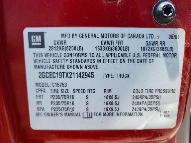 Продаж на аукціоні авто 2002 Chevrolet Silverado, vin: 2GCEC19TX21142945, номер лоту: 56692466