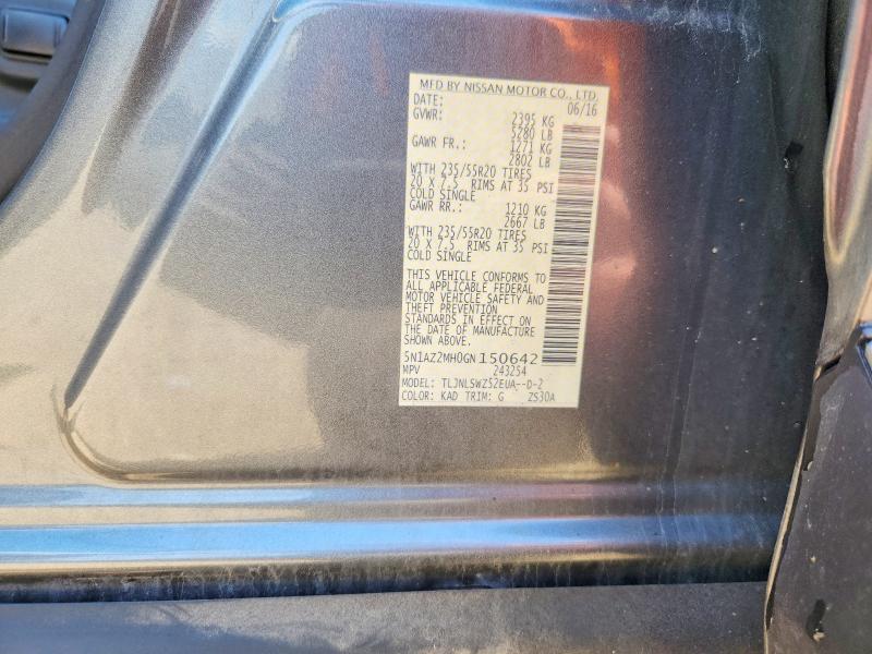 58379816 :رقم المزاد ، 5N1AZ2MH0GN150642 vin ، 2016 Nissan Murano مزاد بيع