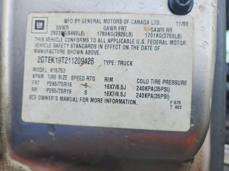 Aukcja sprzedaży 2001 Gmc New Sierra, vin: 2GTEK19T211209426, numer aukcji: 57469086