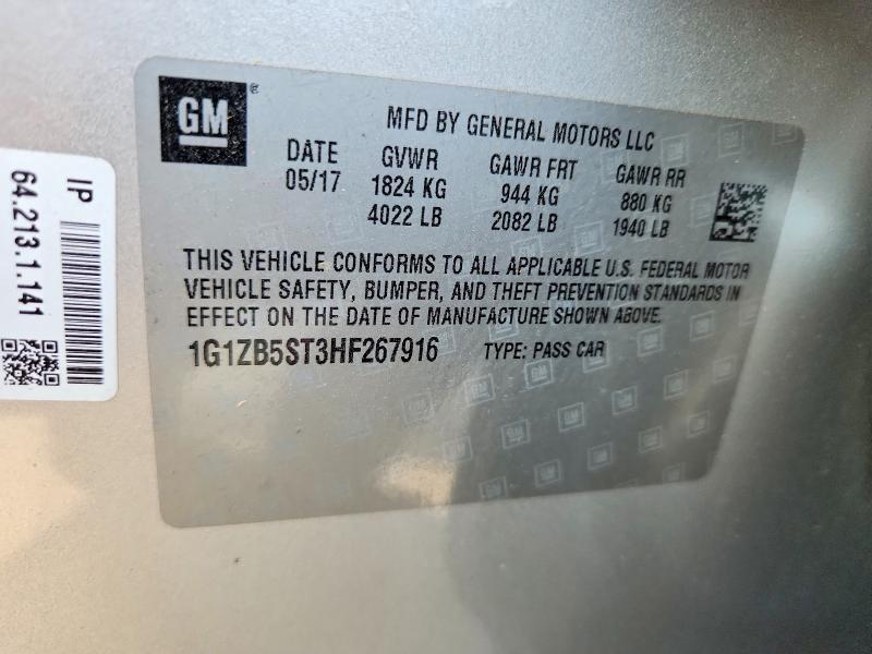 Auction sale of the 2017 Chevrolet Malibu, vin: 1G1ZB5ST3HF267916, lot number: 59189486