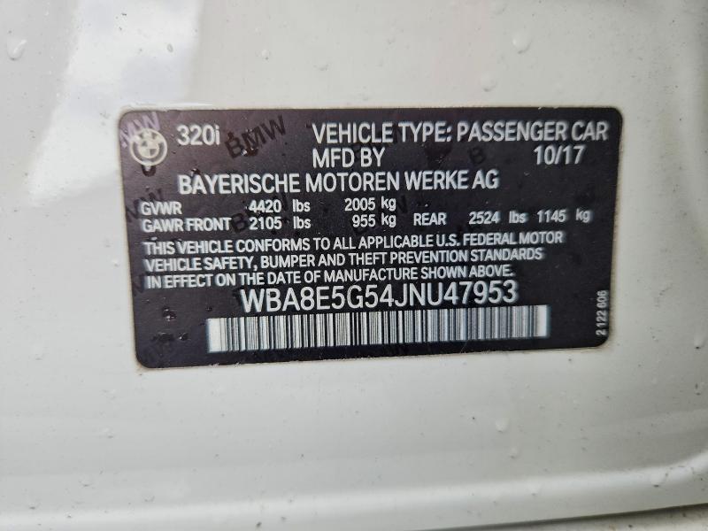 58283576 :رقم المزاد ، WBA8E5G54JNU47953 vin ، 2018 Bmw 320 مزاد بيع