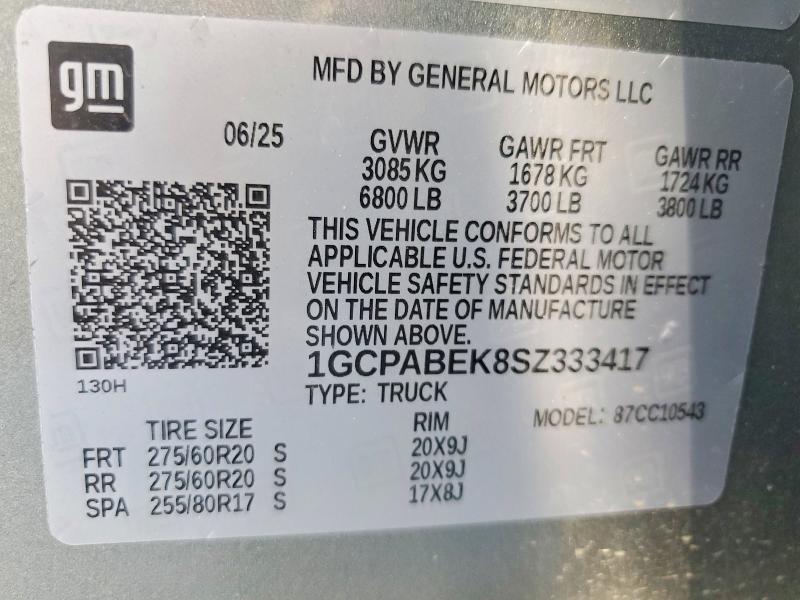 56169826 :رقم المزاد ، 1GCPABEK8SZ333417 vin ، 2025 Chevrolet Silverado مزاد بيع