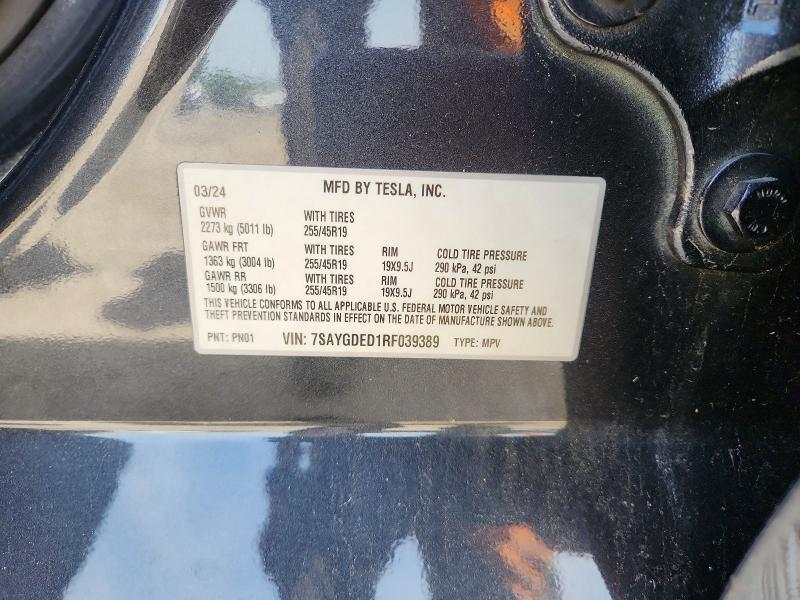 2024 Tesla Model Y მანქანა იყიდება აუქციონზე, vin: 7SAYGDED1RF039389, აუქციონის ნომერი: 56160786