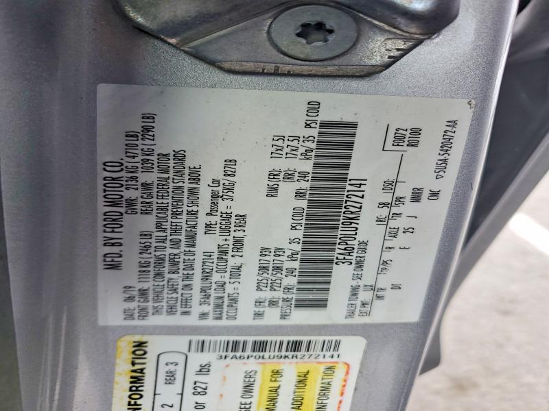 Продаж на аукціоні авто 2019 Ford Fusion, vin: 3FA6P0LU9KR272141, номер лоту: 58448536