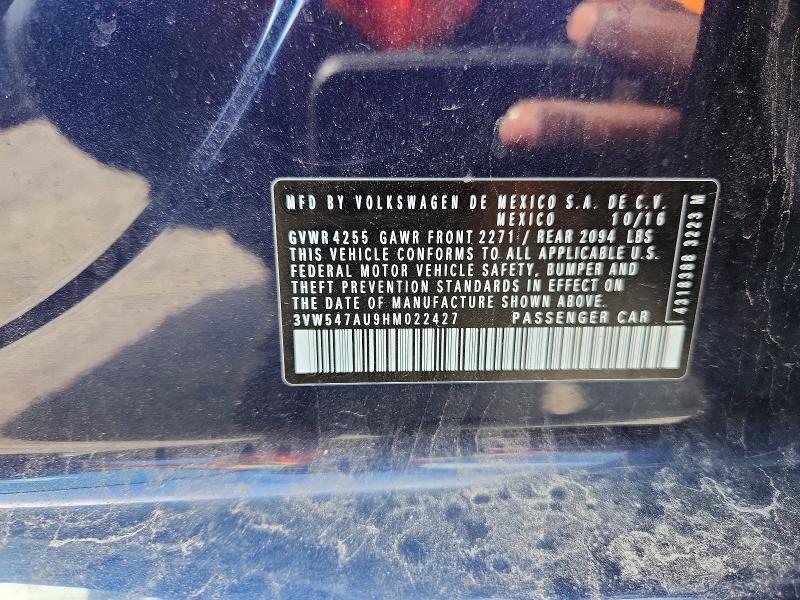2017 Volkswagen Gti მანქანა იყიდება აუქციონზე, vin: 3VW547AU9HM022427, აუქციონის ნომერი: 58817576