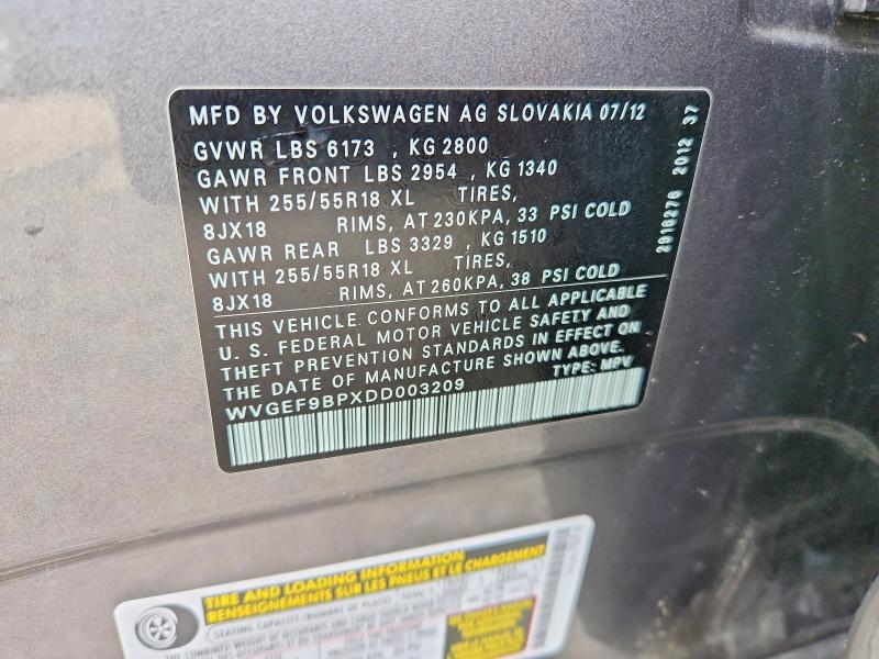 Aukcja sprzedaży 2013 Volkswagen Touareg, vin: WVGEF9BPXDD003209, numer aukcji: 56125276
