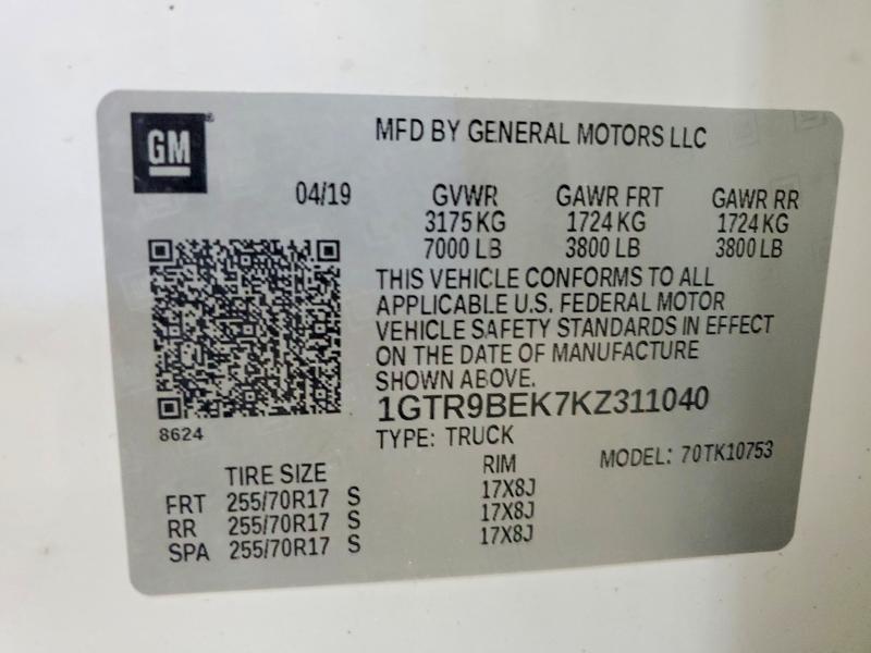 Продажа на аукционе авто 2019 Gmc Sierra, vin: 1GTR9BEK7KZ311040, номер лота: 56222976