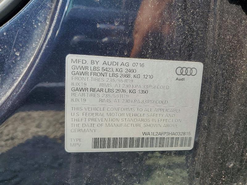 2017 Audi Q5 მანქანა იყიდება აუქციონზე, vin: WA1L2AFP3HA032815, აუქციონის ნომერი: 56889156