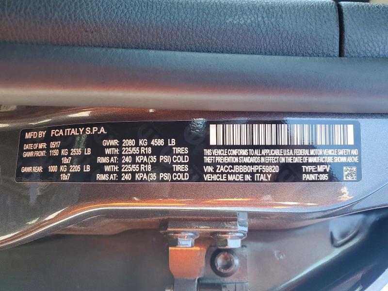 Aukcja sprzedaży 2017 Jeep Renegade, vin: ZACCJBBB0HPF59820, numer aukcji: 56066946