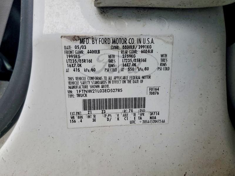 Aukcja sprzedaży 2003 Ford F250, vin: 1FTNW21L03ED52785, numer aukcji: 56045606