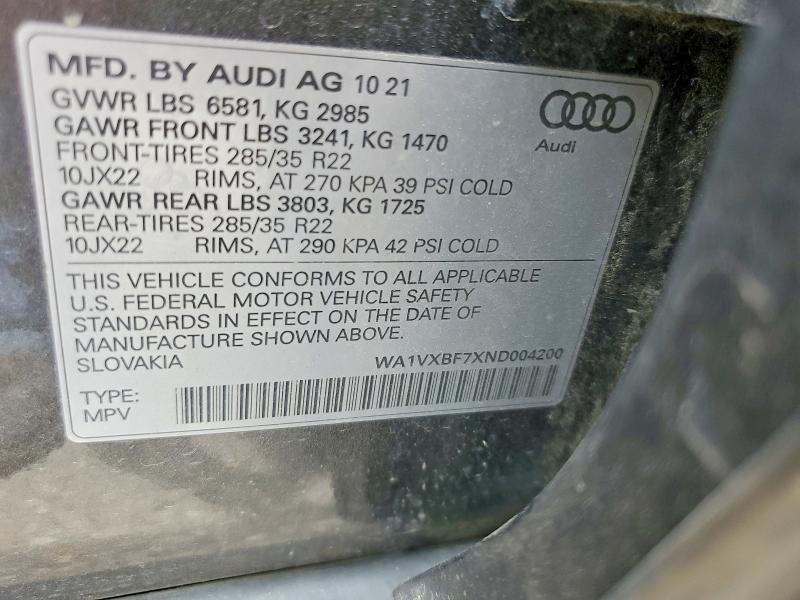 Продажа на аукционе авто 2022 Audi Q7, vin: WA1VXBF7XND004200, номер лота: 55340986