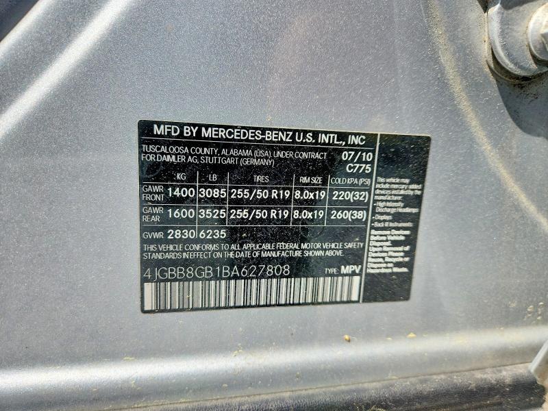 85791605 :رقم المزاد ، 4JGBB8GB1BA627808 vin ، 2011 Mercedes-benz Ml مزاد بيع