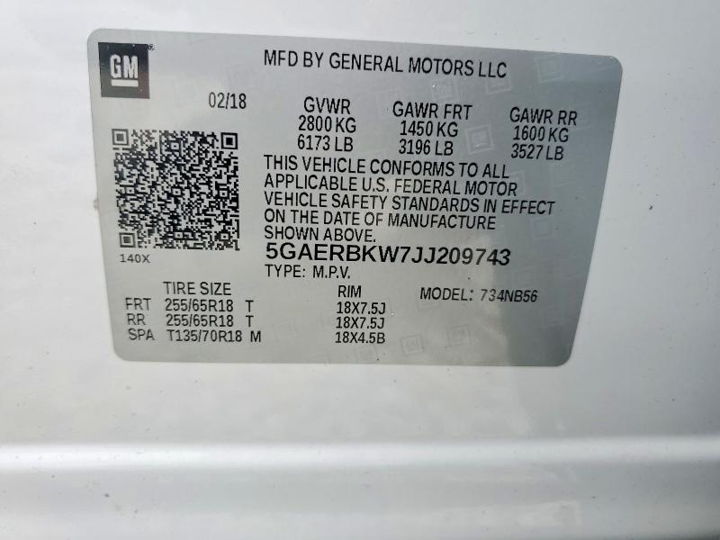 Aukcja sprzedaży 2018 Buick Enclave, vin: 5GAERBKW7JJ209743, numer aukcji: 55730666