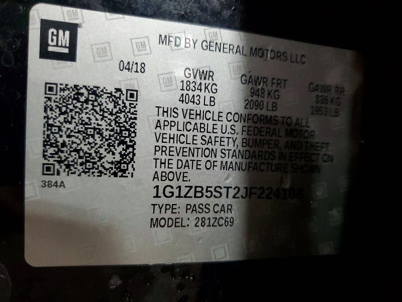 Продажа на аукционе авто 2018 Chevrolet Malibu, vin: 1G1ZB5ST2JF224108, номер лота: 56878296