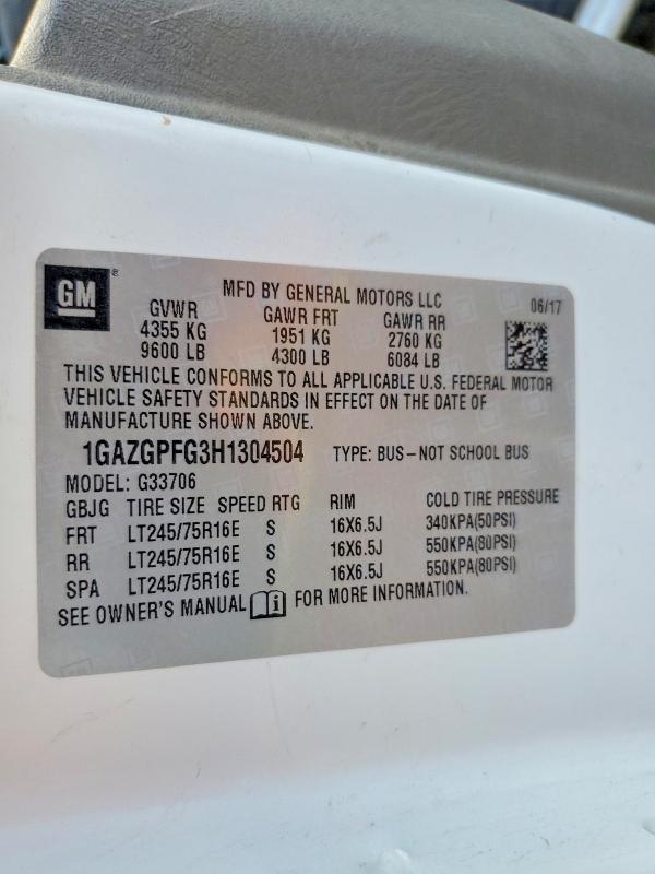 56656636 :رقم المزاد ، 1GAZGPFG3H1304504 vin ، 2017 Chevrolet Express G3500 مزاد بيع