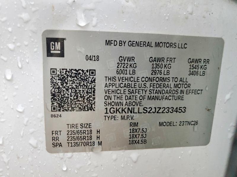 57160046 :رقم المزاد ، 1GKKNLLS2JZ233453 vin ، 2018 Gmc Acadia مزاد بيع