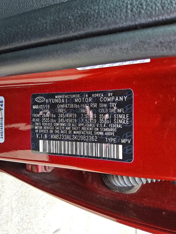 Aukcja sprzedaży 2019 Hyundai Tucson, vin: KM8J33AL3KU982362, numer aukcji: 53187666