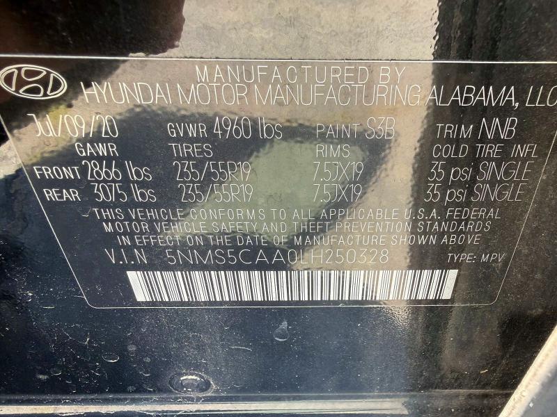 Продаж на аукціоні авто 2020 Hyundai Santa Fe, vin: 5NMS5CAA0LH250328, номер лоту: 58647396