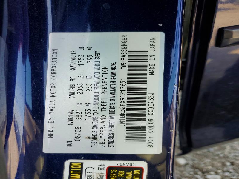 58108006 :رقم المزاد ، JM1BK32FX91217651 vin ، 2009 Mazda 3 مزاد بيع