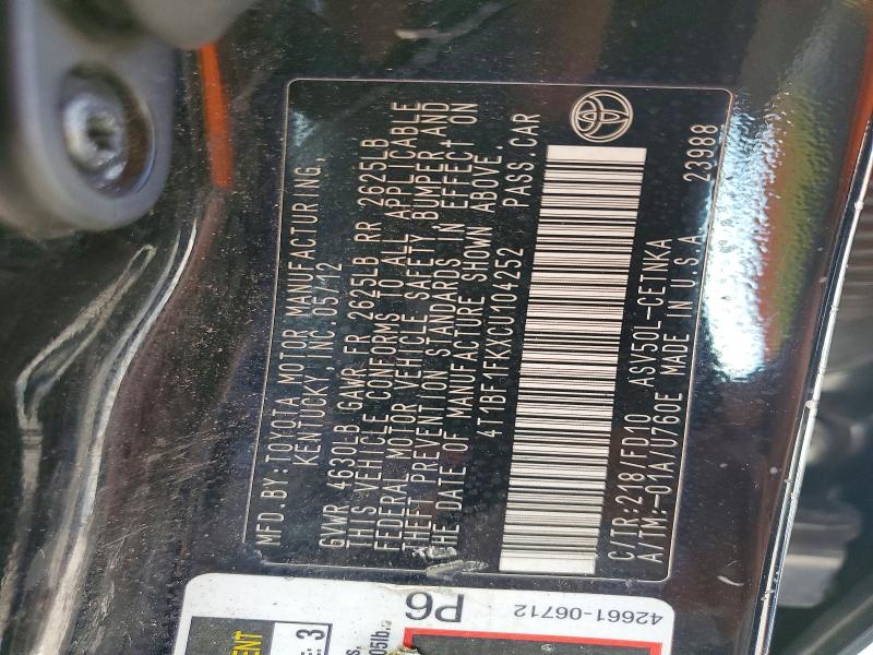 Продаж на аукціоні авто 2012 Toyota Camry, vin: 4T1BF1FKXCU104252, номер лоту: 85975455
