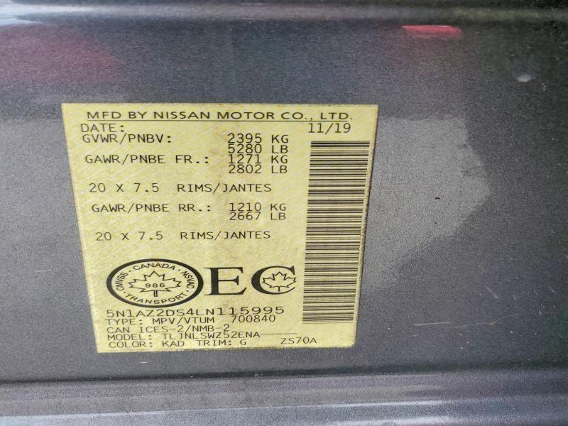 58120186 :رقم المزاد ، 5N1AZ2DS4LN115995 vin ، 2020 Nissan Murano مزاد بيع