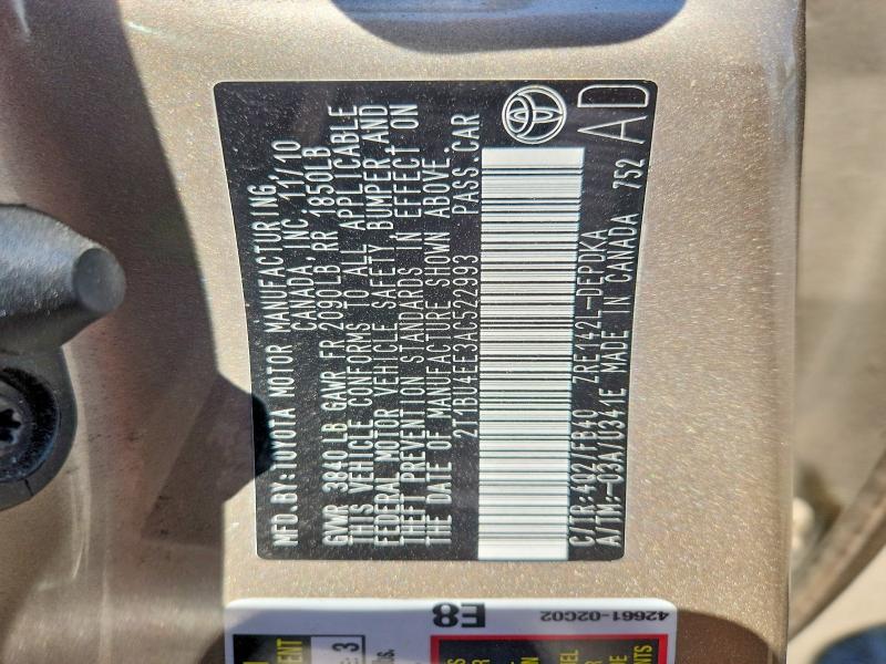 Aukcja sprzedaży 2010 Toyota Corolla, vin: 2T1BU4EE3AC522993, numer aukcji: 56739866