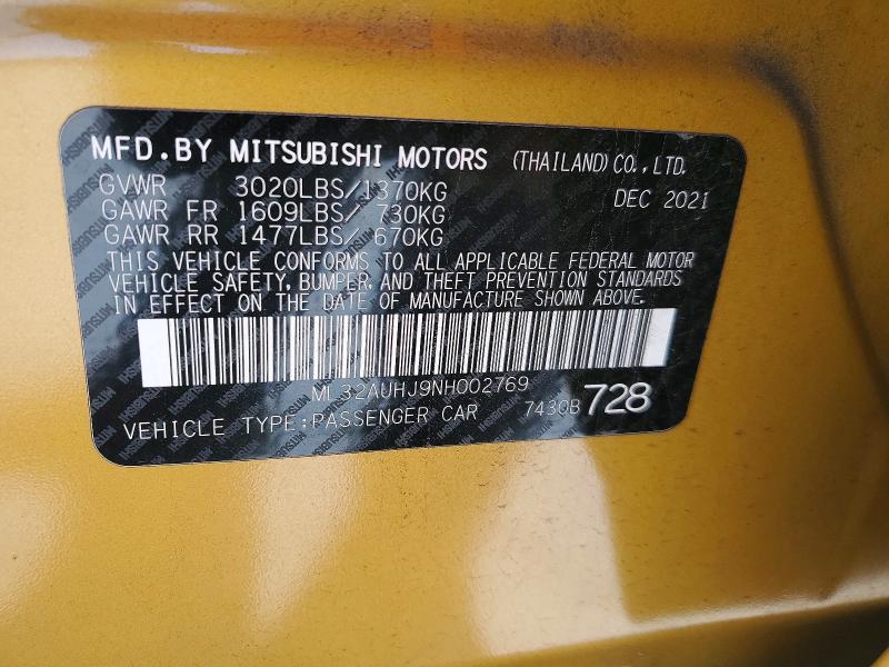 Продажа на аукционе авто 2022 Mitsubishi Mirage, vin: ML32AUHJ9NH002769, номер лота: 58286796