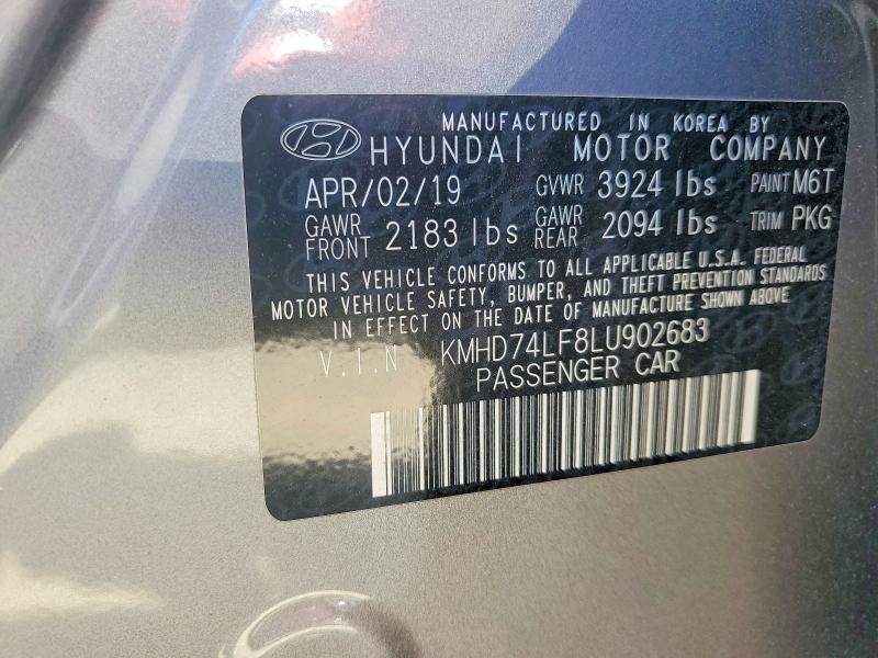 58043366 :رقم المزاد ، KMHD74LF8LU902683 vin ، 2020 Hyundai Elantra مزاد بيع