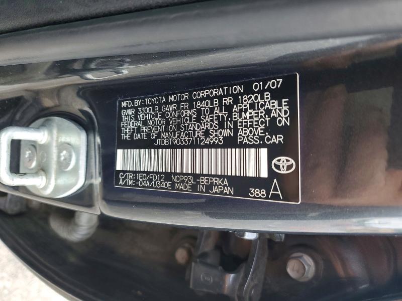 56087176 :رقم المزاد ، JTDBT903371124993 vin ، 2007 Toyota Yaris مزاد بيع