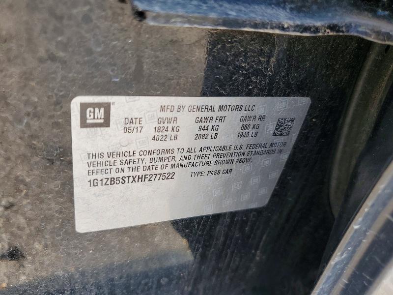 2017 Chevrolet Malibu 4d 1lt მანქანა იყიდება აუქციონზე, vin: 1G1ZB5STXHF277522, აუქციონის ნომერი: 58812306