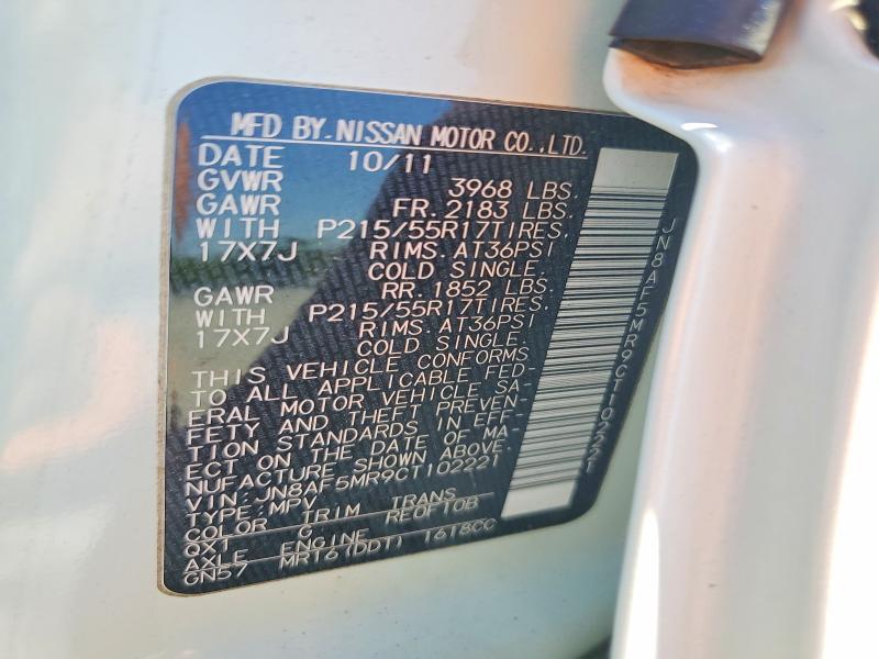 2012 Nissan Juke მანქანა იყიდება აუქციონზე, vin: JN8AF5MR9CT102221, აუქციონის ნომერი: 55885006
