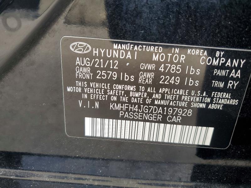 2013 Hyundai Azera მანქანა იყიდება აუქციონზე, vin: KMHFH4JG7DA197928, აუქციონის ნომერი: 55804156
