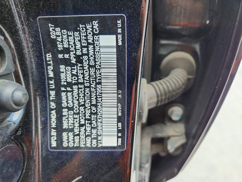 Продажа на аукционе авто 2017 Honda Civic, vin: SHHFK7H20HU417956, номер лота: 57666676