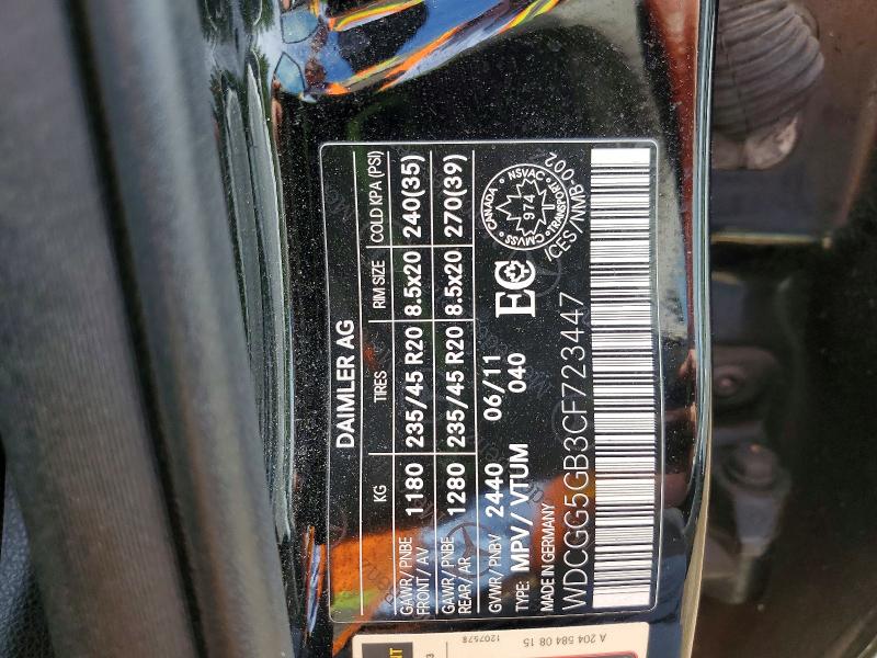 2012 Mercedes-benz Glk მანქანა იყიდება აუქციონზე, vin: WDCGG5GB3CF723447, აუქციონის ნომერი: 57515626