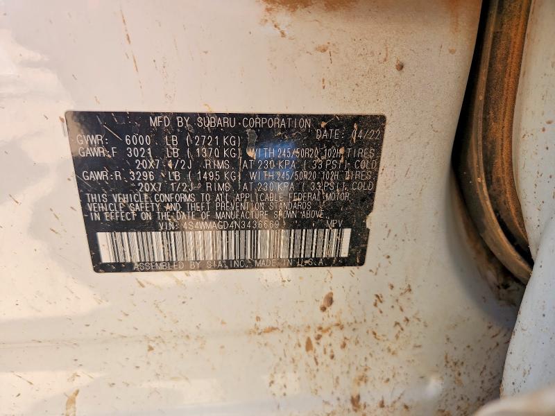 Продаж на аукціоні авто 2022 Subaru Ascent, vin: 4S4WMAGD4N3436669, номер лоту: 57926066