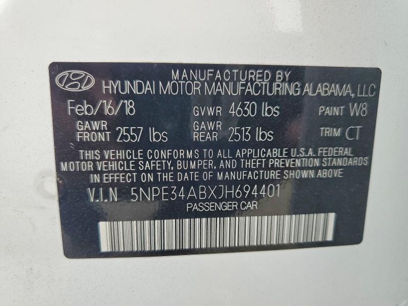58937416 :رقم المزاد ، 5NPE34ABXJH694401 vin ، 2018 Hyundai Sonata مزاد بيع