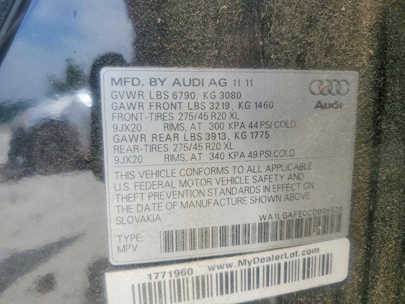 Продаж на аукціоні авто 2012 Audi Q7, vin: WA1LGAFE0CD005529, номер лоту: 56346996