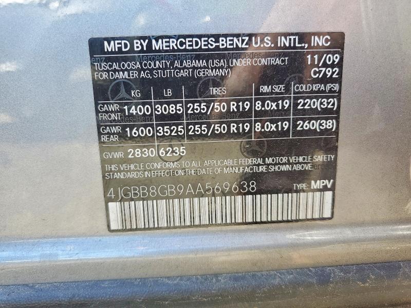 2010 Mercedes-benz Ml მანქანა იყიდება აუქციონზე, vin: 4JGBB8GB9AA569638, აუქციონის ნომერი: 58582516