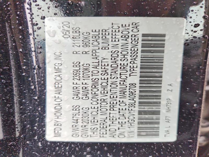 Продаж на аукціоні авто 2020 Honda Accord, vin: 1HGCV1F38LA096708, номер лоту: 58064616