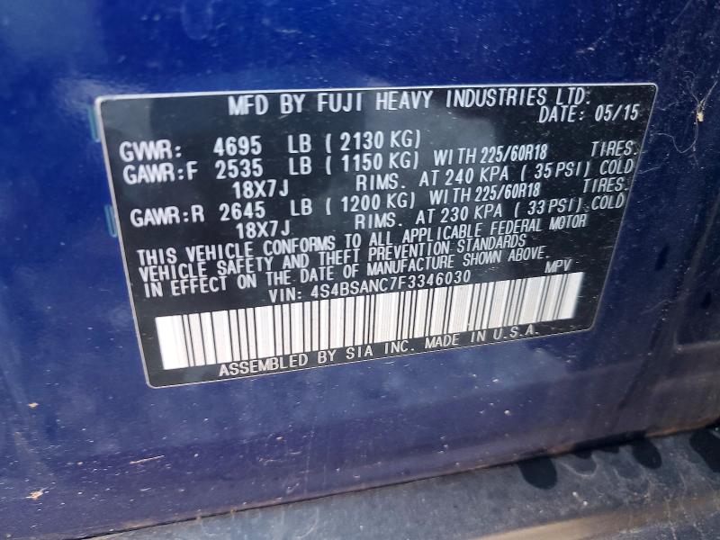 Продажа на аукционе авто 2015 Subaru Outback, vin: 4S4BSANC7F3346030, номер лота: 57389926
