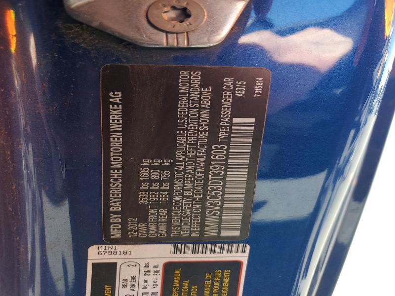 Продажа на аукционе авто 2013 Mini Cooper, vin: WMWSV3C53DT391603, номер лота: 56857386