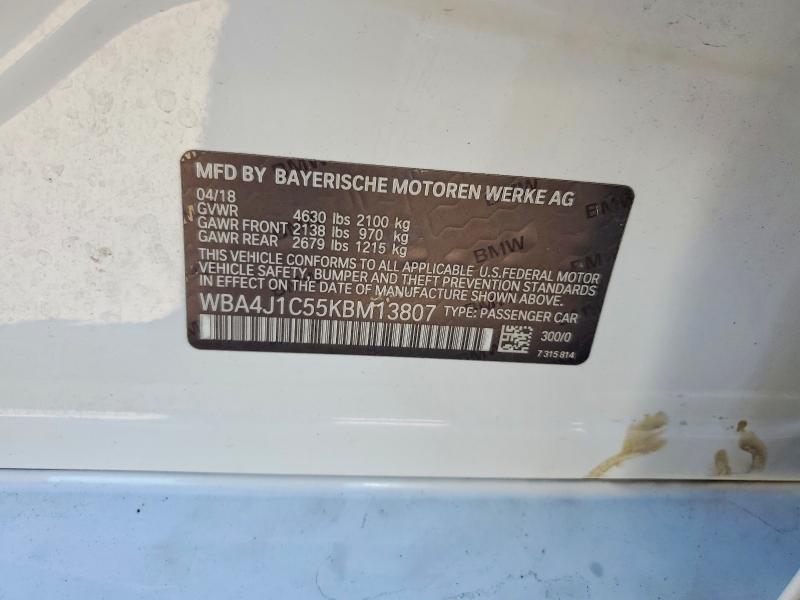 58908626 :رقم المزاد ، WBA4J1C55KBM13807 vin ، 2019 Bmw 430i مزاد بيع