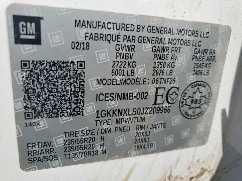 58769026 :رقم المزاد ، 1GKKNXLS0JZ209966 vin ، 2018 Gmc Acadia مزاد بيع