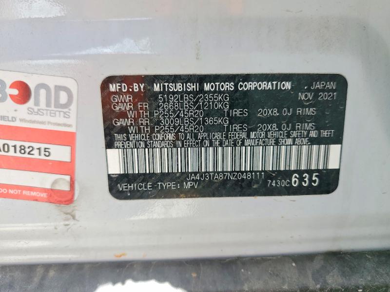 2022 Mitsubishi Outlander მანქანა იყიდება აუქციონზე, vin: JA4J3TA87NZ048111, აუქციონის ნომერი: 54820366