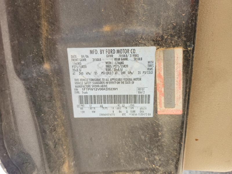 57066326 :رقم المزاد ، 1FTPW12V06KD52391 vin ، 2006 Ford F150 مزاد بيع
