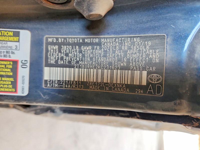 Продажа на аукционе авто 2019 Toyota Corolla, vin: 2T1BURHE2KC231623, номер лота: 56673016